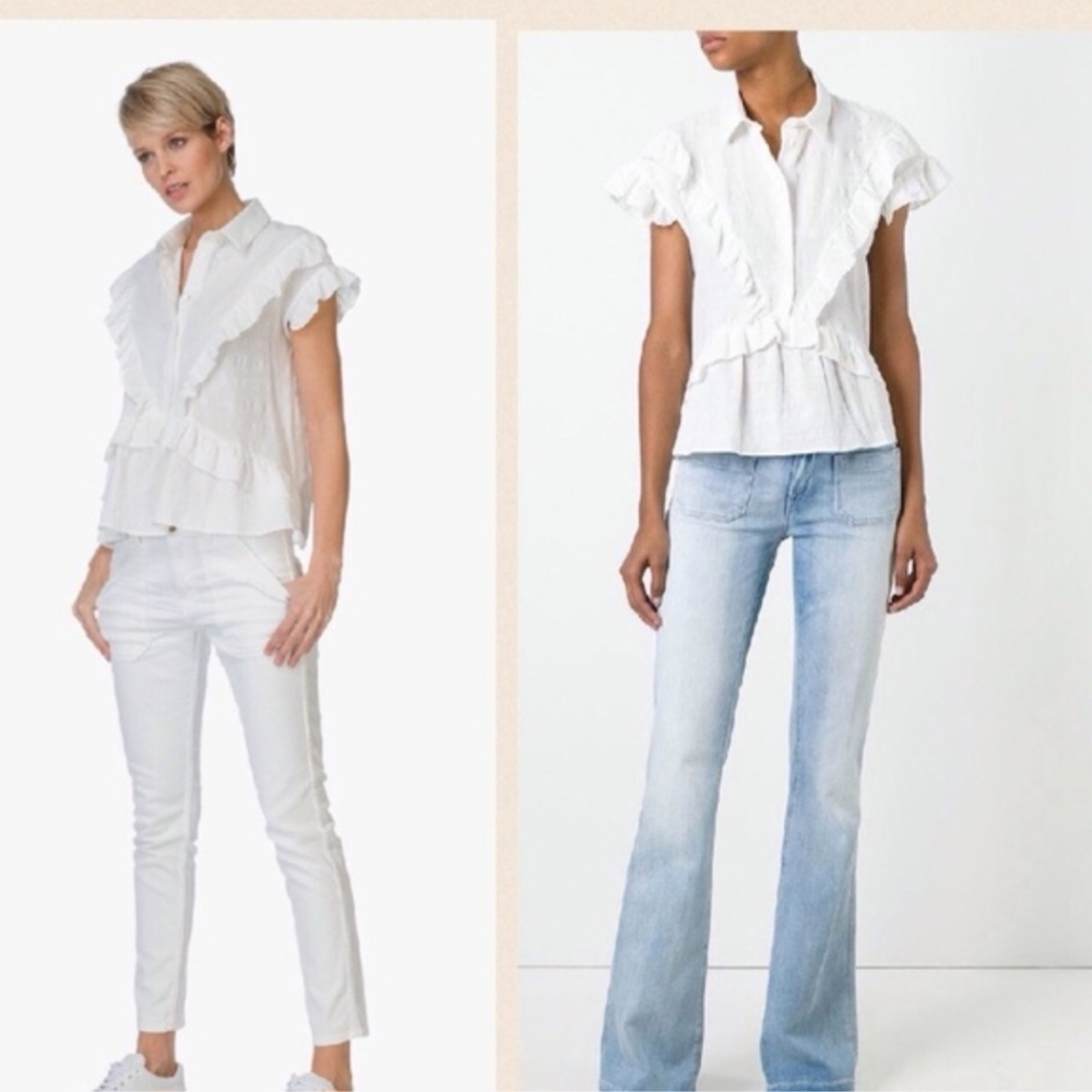 IRO jeans ecru colored ruffle Cotton blouse size XS